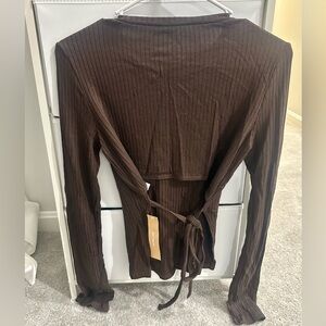 Reformation Brown Ribbed Tie-Back Women's Top